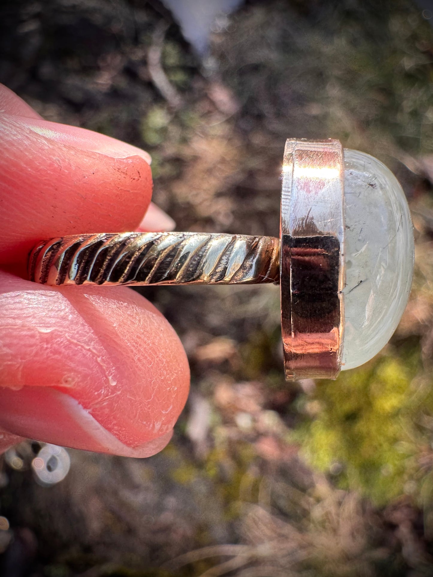 Brass Prehnite Ring ~size 8