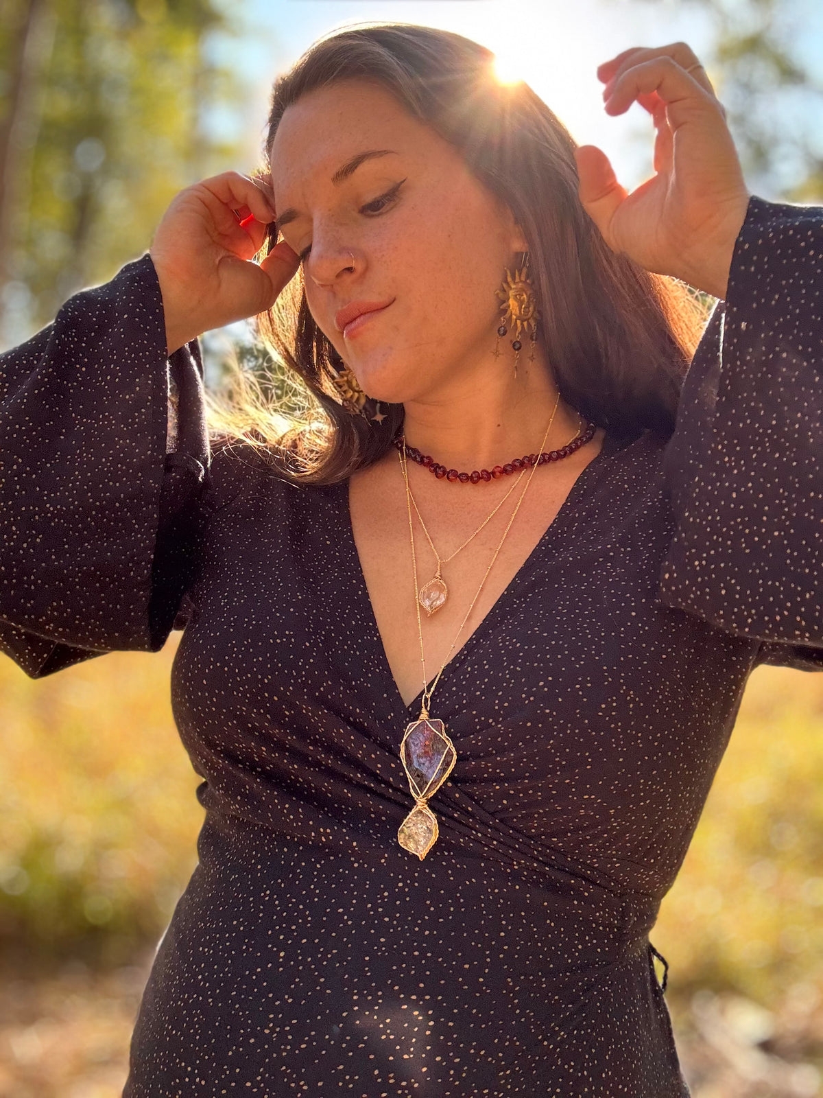 Golden Hour Freyja Medallion ~ Herkimer Diamond & Baltic Amber in 14k Gold