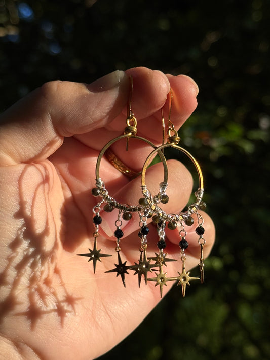 New Andromeda Earrings ~ black tourmaline and gold obsidian