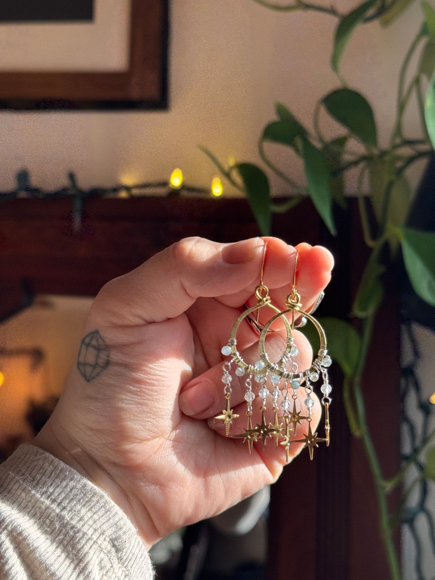 Aquamarine star earrings