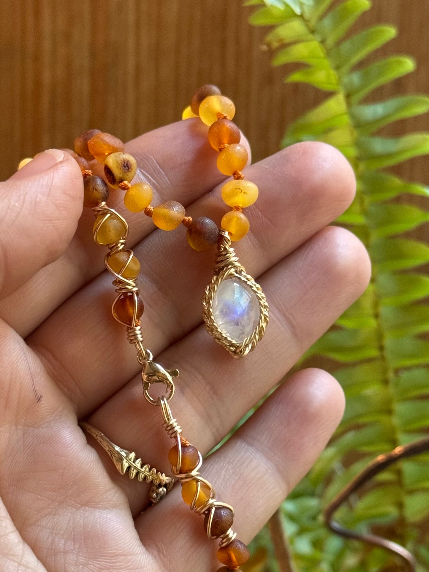 Custom 14k Moonstone calico choker