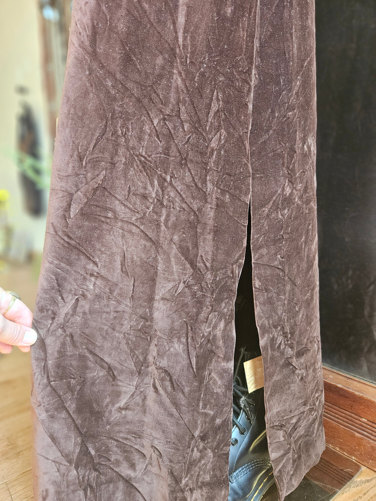 Size Medium Brown Vintage Crinkle Velvet Skirt