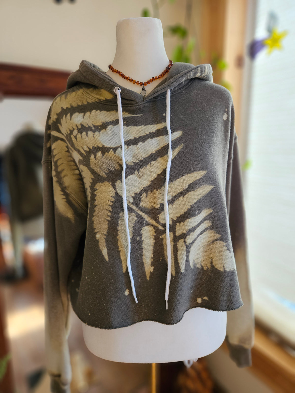 Size Medium Hand Painted Crop Hoodie